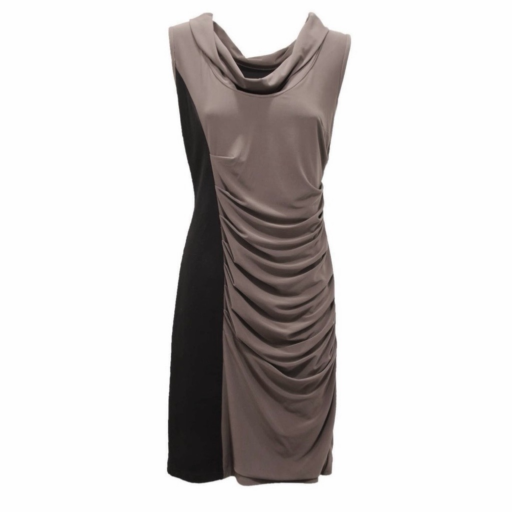 Joseph Ribkoff Y2k Vintage Ruched Black Brown Dress Sheath Designer Cowl Neck 14